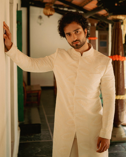 Off-White Jacquard Sherwani