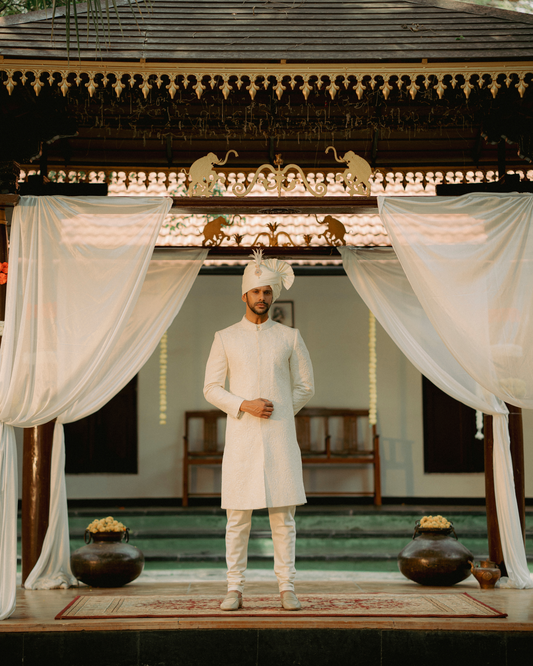 Embroidered White Sherwani