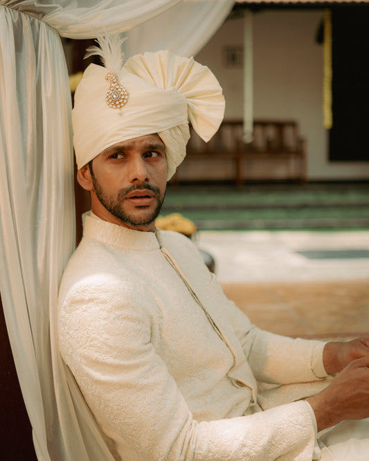 Embroidered White Sherwani